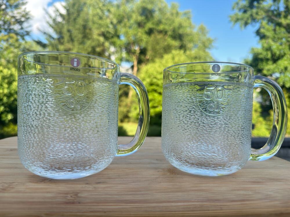 Vintage IITTALA Krouvi 50cl Beer Glass Coffee Mugs Oiva Toikka Finland~set Of 3